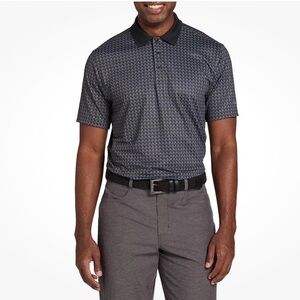 Walter Hagen Men Small Dark Gray Perfect 11 Novelty Print Houndsteeth Polo New